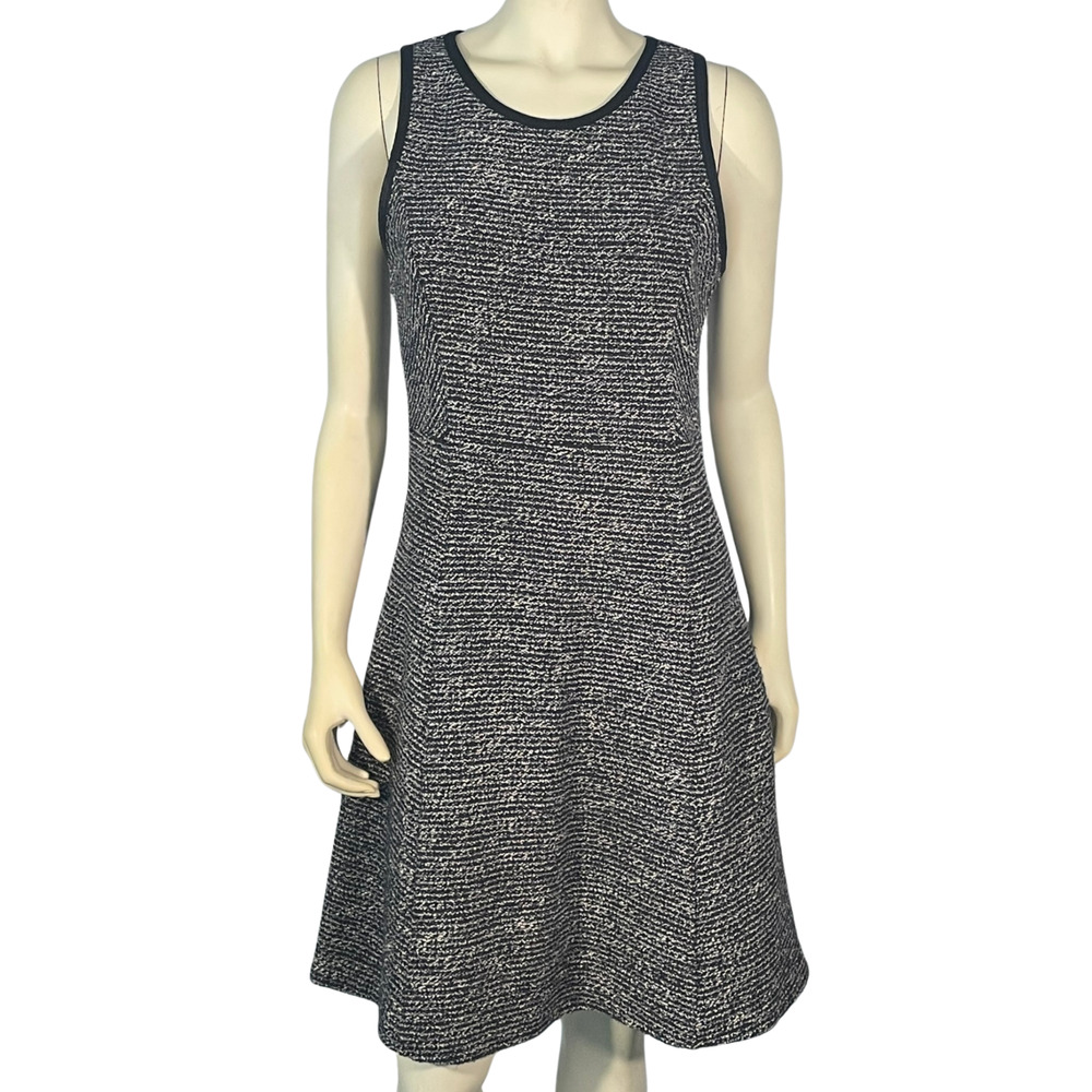 J Crew Sz 10 Fit  Flare Dress Black White Nubby Boucle Wool Blend Classic Chic